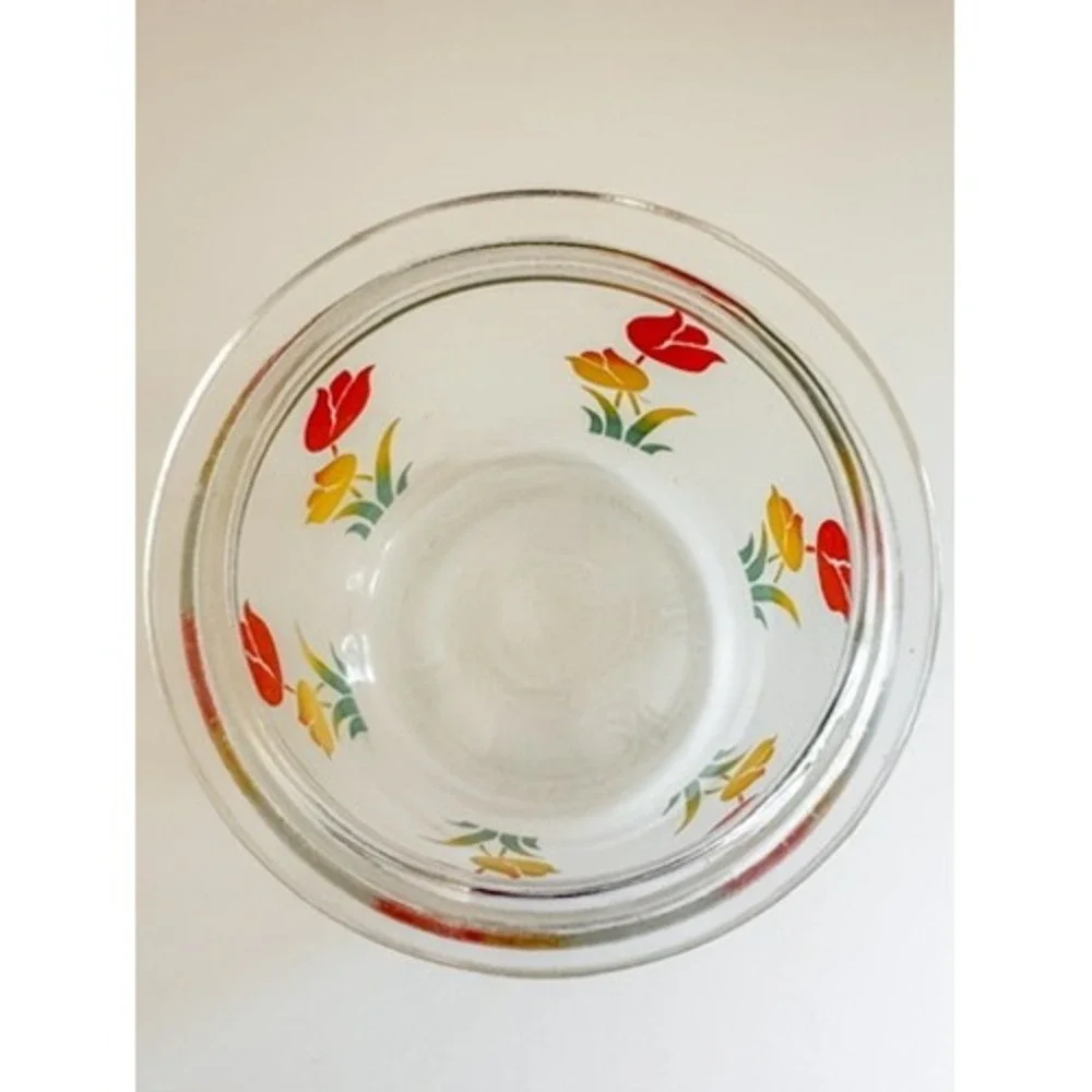 Anchor Hocking Tulip Design Glass Canister Vintage Retro Floral Jar No Lid
